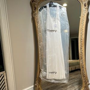 Theory square neck pleated midi dress